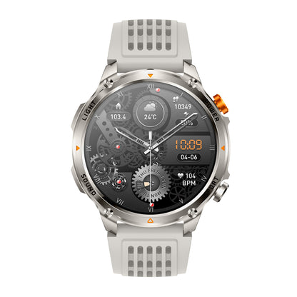 Sport smartwatch front view with 1.7" IPS display – grey silicone strap