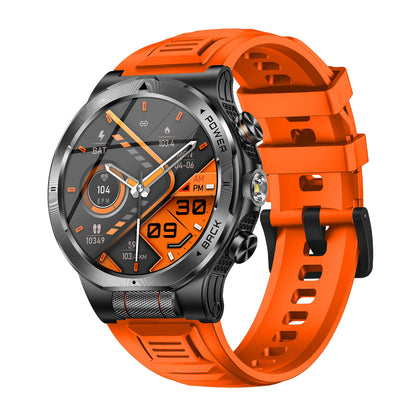Orange sport smartwatch right side view highlighting vibrant strap color and display contrast