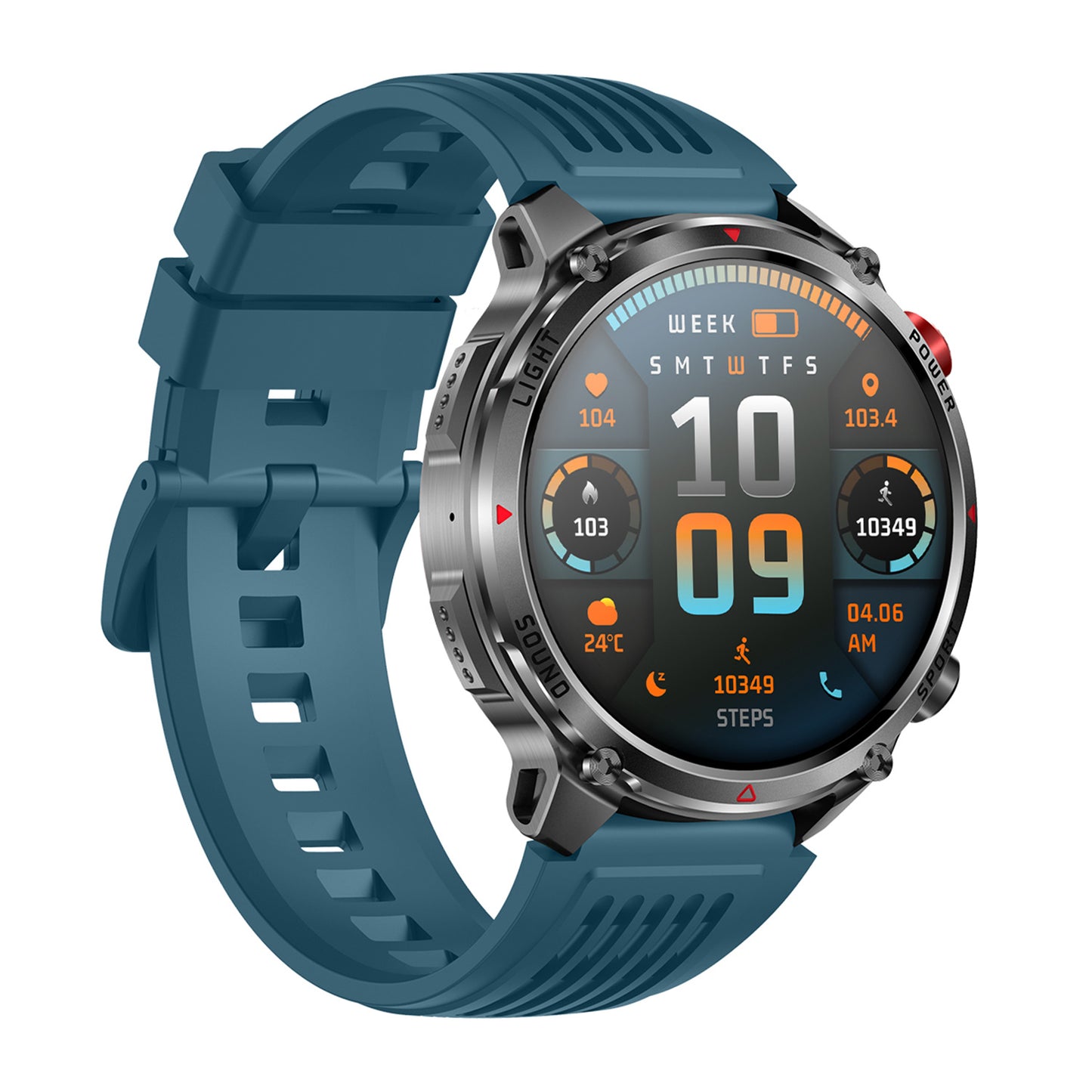 Sport smartwatch right profile – blue silicone strap