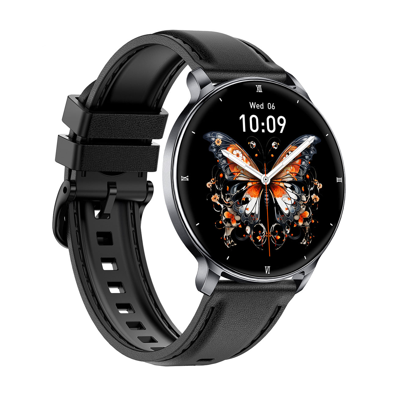 Women's smartwatch right side profile – black silicone strap
