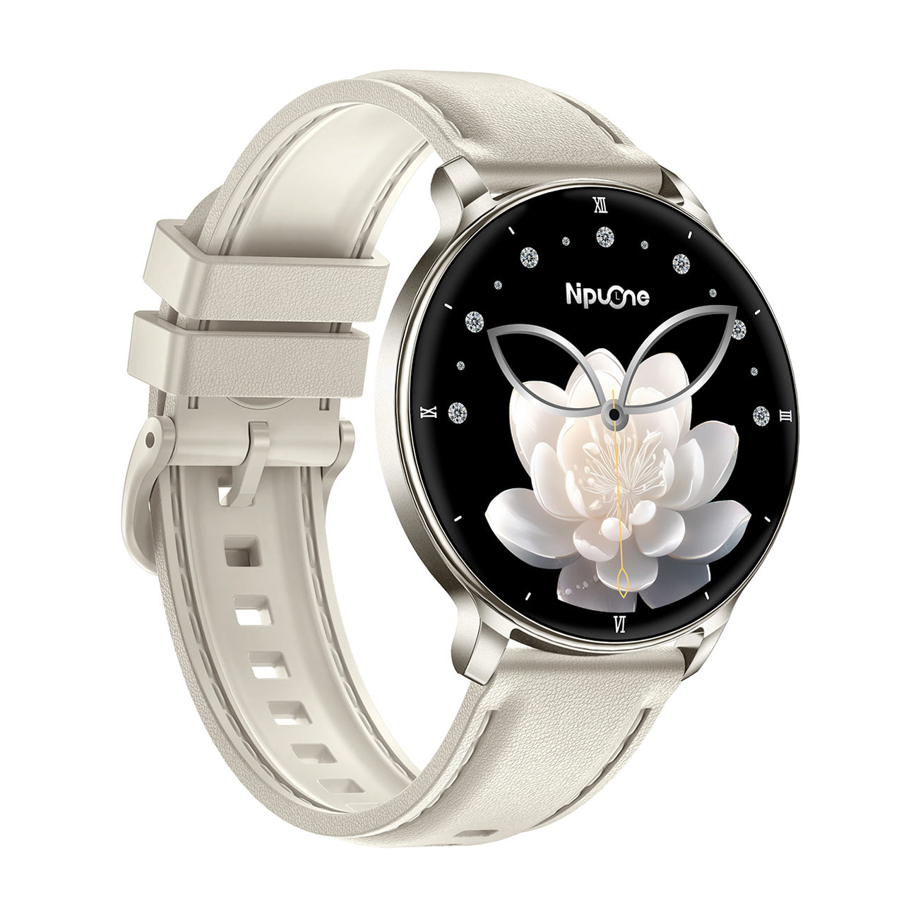 Women's smartwatch right side profile – grey silicone strap