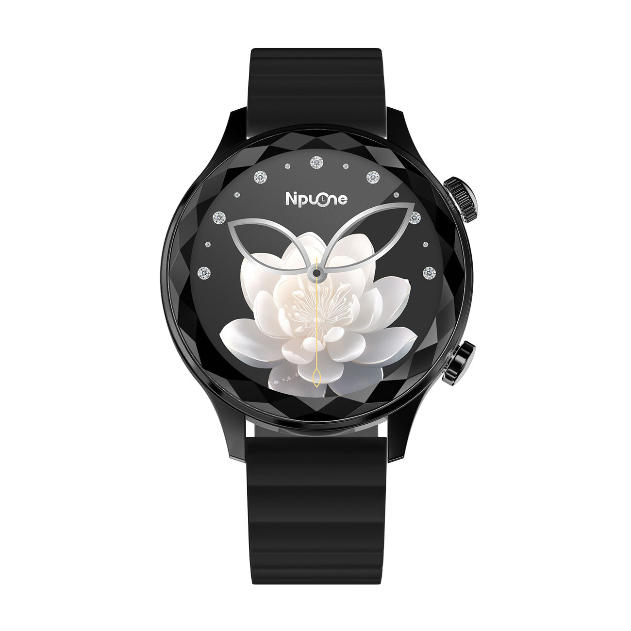 Women's smartwatch front with 1.19" AMOLED display – black magnetic silicone strap