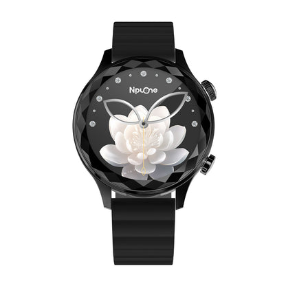 Women's smartwatch front with 1.19" AMOLED display – black magnetic silicone strap
