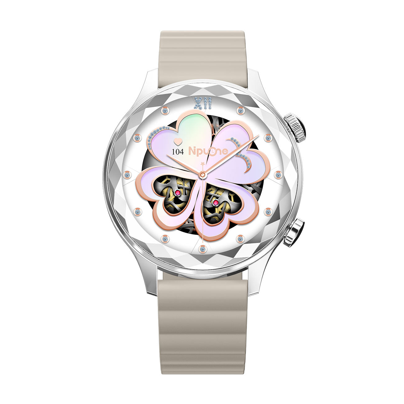 Women's smartwatch front with 1.19" AMOLED display – grey magnetic silicone strap