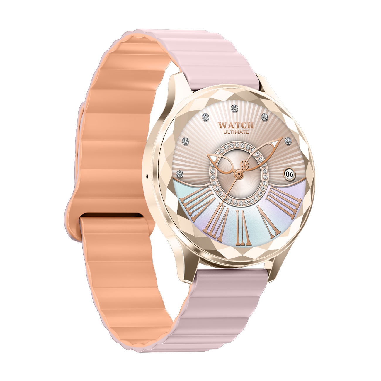 Women’s smartwatch right profile – pink magnetic silicone strap