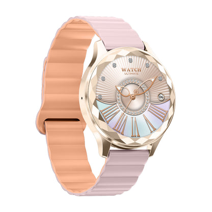 Women’s smartwatch right profile – pink magnetic silicone strap